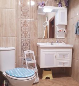 a bathroom with a white toilet and a sink at Апартамент Allegri Padrini Комплекс Вели Хилс in Velingrad +32 photos