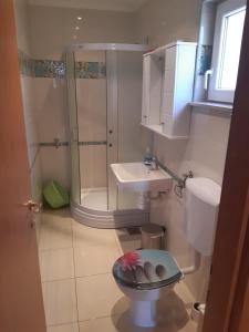 a bathroom with a toilet and a shower and a sink at Villa Ravlic in Podgora