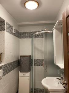 bagno con doccia e lavandino di Apartment Jadran a Perast