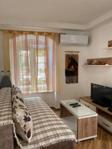 a living room with a couch and a flat screen tv at Apartment Jadran in Perast