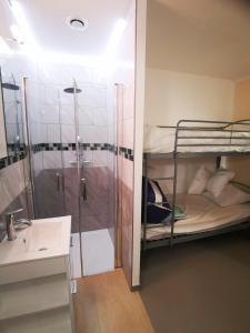 baño con 2 literas y ducha en Gites les 3 A, en Saint-Martin-de-Valamas