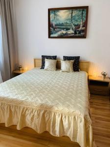 a bedroom with a bed with a painting on the wall at Apartament 2 pokojowy Gdańsk in Gdańsk