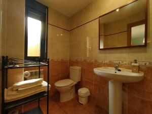 a bathroom with a toilet and a sink and a mirror at Casa Rural el Rincón in Perarrua