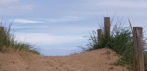 eine Sanddüne mit einem Zaun und Gras in der Unterkunft Maison Papillons in Plomodiern