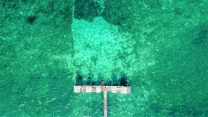 an overhead view of a sign in the ocean at Paradise Beach Resort & Spa in Uroa