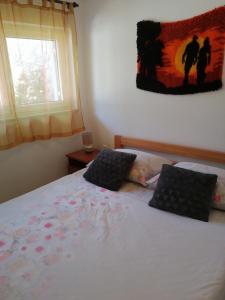 a bedroom with a bed with two pillows on it at Apartman Jurja in Ledenice