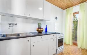 a kitchen with a sink and a bowl of fruit on the counter at Apartman Rab Barbat 313 in Barbat na Rabu