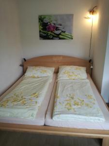 Un pat sau paturi într-o cameră la Ferienwohnung Tuchscherer