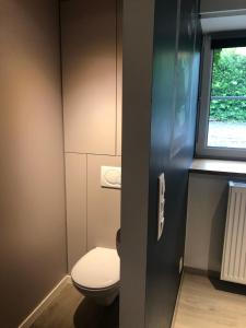 ein kleines Badezimmer mit Toilette und Fenster in der Unterkunft Cottage Marie-Henriette in Spa + 27 Fotos