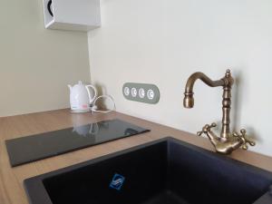 a kitchen counter with a sink and a faucet at Raudteevalitsuse Villa in Pärnu +25 photos