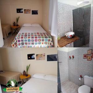 a collage of four pictures of a bedroom at Eco Parque Cachoeira Moxafongo in Santa Leopoldina