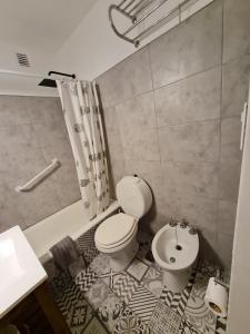 uma casa de banho com um WC, um lavatório e um chuveiro em AP apartment Las Lomas em Martínez