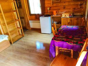 a small kitchen with a table and a refrigerator at Agroturystyka Jeleni Skok in Cisna +49 photos