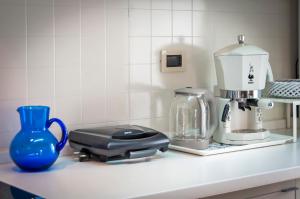 羅維尼的住宿－Apartment Bassano，厨房柜台配有咖啡壶和搅拌机