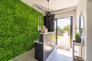 a green wall in the hallway of a house at NA ŻAGLOWEJ in Mrzeżyno