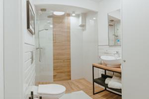 a bathroom with a toilet and a sink at Hej na Mazury Apartamenty in Ruciane-Nida