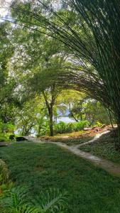 an archway over a path in a park with trees at O Sitio - Ilha Grande in Abraão