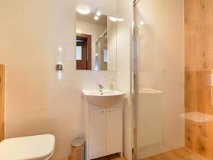 a bathroom with a sink and a toilet and a shower at Wypoczynek Pod Skarpą in Chochołów