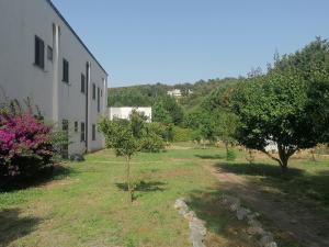 einen Garten neben einem Gebäude mit Bäumen in der Unterkunft La Piana Di Calena in Peschici