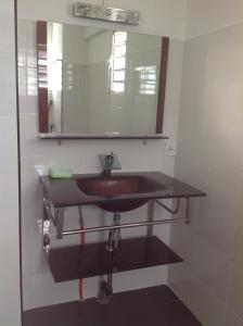 a bathroom with a sink and a mirror at Silver Sands in Flic-en-Flac