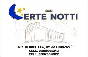 Certifikát, hodnocení, plakát nebo jiný dokument vystavený v ubytování B&B Certe Notti