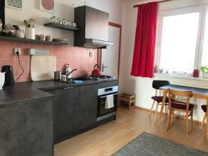 a kitchen with a stove and a table with chairs at EMMA in Nová Lesná