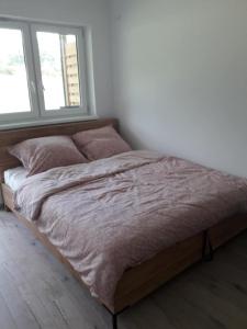 a large bed in a room with a window at Apartament Nova in Dębina