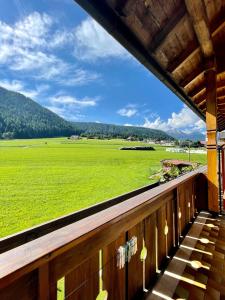 een uitzicht op een veld vanaf het balkon van een huis bij Apartments Spirit of Mountains in Rasun di Sopra