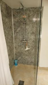 a shower with a glass door in a room at The Room With The View in Overstrand