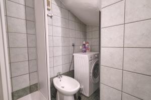 a bathroom with a toilet and a washing machine at Kuća za odmor Tonka in Grižane +18 photos