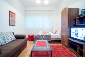 a living room with a couch and a bed at Apartments Vesna in Slunj