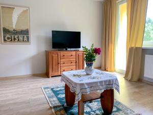Televízia a/alebo spoločenská miestnosť v ubytovaní Między górami. Apartament w Cisnej
