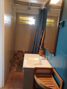 La salle de bains est pourvue d'un lavabo et d'une douche. dans l'établissement La cabane du pêcheur, au Gosier