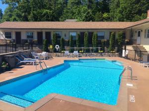 a swimming pool with blue water in a yard at Nordick's Inn in Lake George