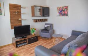 - un salon avec un canapé et une télévision dans l'établissement Bugenvilija apartment, à Šibenik