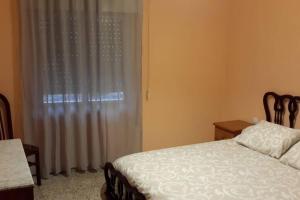 a bedroom with a bed and a window with curtains at Apartamentos Campomanes 2 in Campomanes