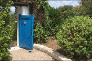 uma caixa azul sentada no meio de alguns arbustos em Corse Blanca Casa à PORTICCIO / AJACCIO em Grosseto-Prugna