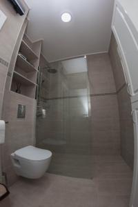 een badkamer met een douche en een toilet. bij Villa Lila in Mostar