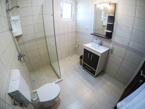 uma casa de banho com um WC, um lavatório e um chuveiro em Casa Sinani em Ulcinj