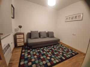sala de estar con sofá y alfombra en Casa Rayera, en Villanúa
