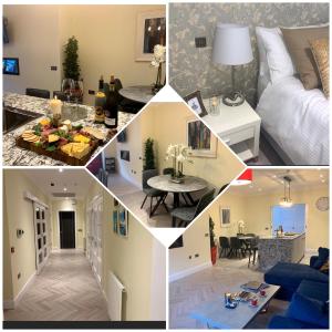 a collage of pictures of a bedroom and a living room at Apartment, Kilkenny City in Kilkenny
