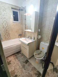a bathroom with a sink and a toilet and a tub at Apartament Central Băile Herculane in Băile Herculane