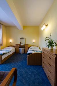a hotel room with two beds and a desk at Pensjonat pod Giewontem in Zakopane