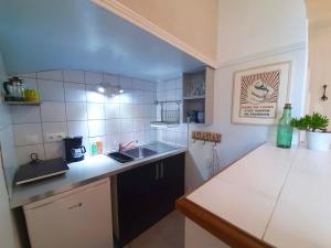 una pequeña cocina con fregadero y encimera en En plein Coeur : charmant gite centre Amboise, en Amboise 5 fotos más