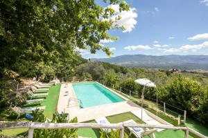 an outdoor swimming pool with a view of the mountains at Villa le Casine in San Cristoforo a Perticaia