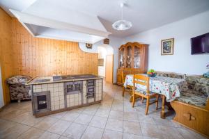 a kitchen with a stove and a table in a room at Apartma Korada in Deskle