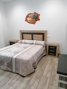 1 dormitorio con 1 cama y 2 mesitas de noche en Apartamentos Sane, en Noja