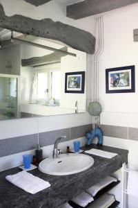 een badkamer met een wastafel en een spiegel bij La Butte de Gohier in Blaison