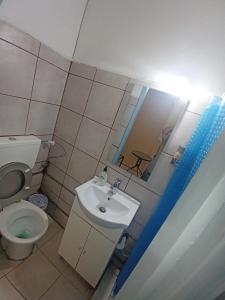 a small bathroom with a toilet and a sink at Sparti in Piraeus