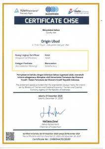 Certifikát, hodnocení, plakát nebo jiný dokument vystavený v ubytování Origin Ubud
